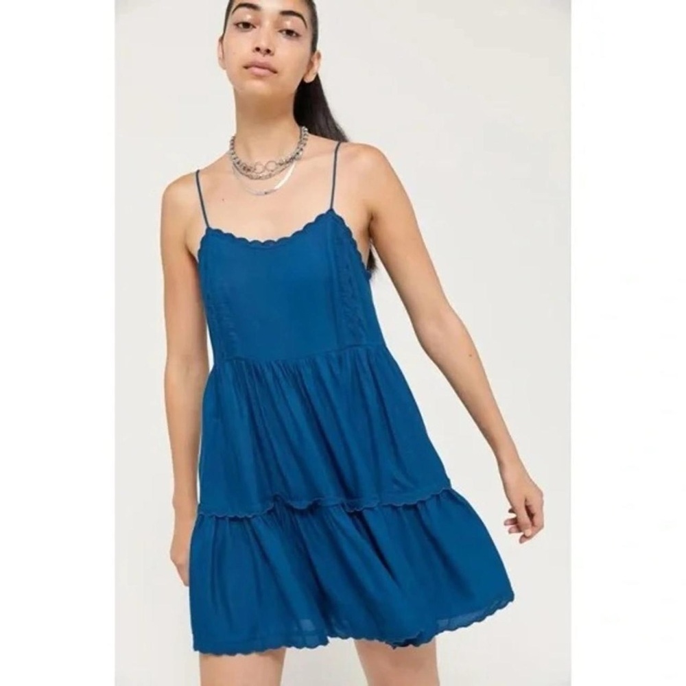 Urban Outfitters Blue Hanna Rayon Tiered Babydoll Dress